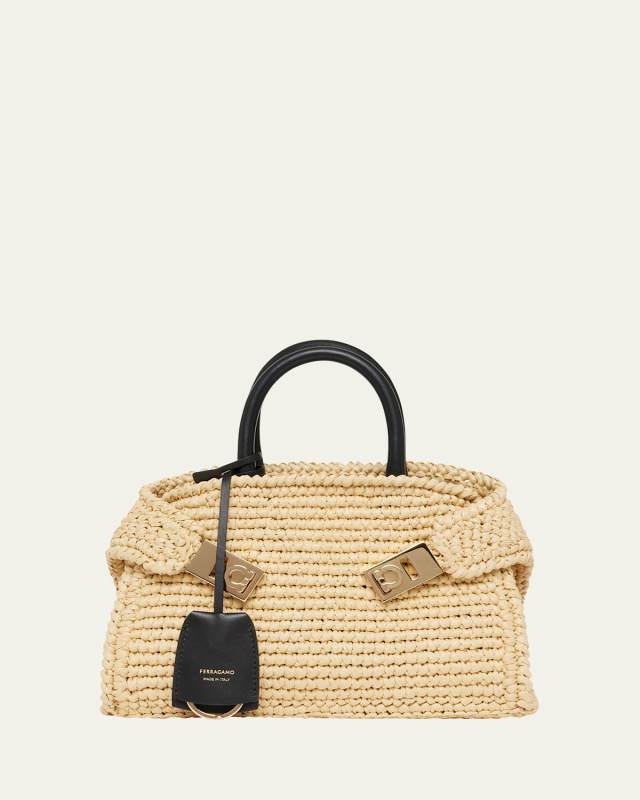 Hug Mini Crochet Raffia Top-Handle Bag